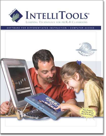 Catalog cover with student and teacher at computer